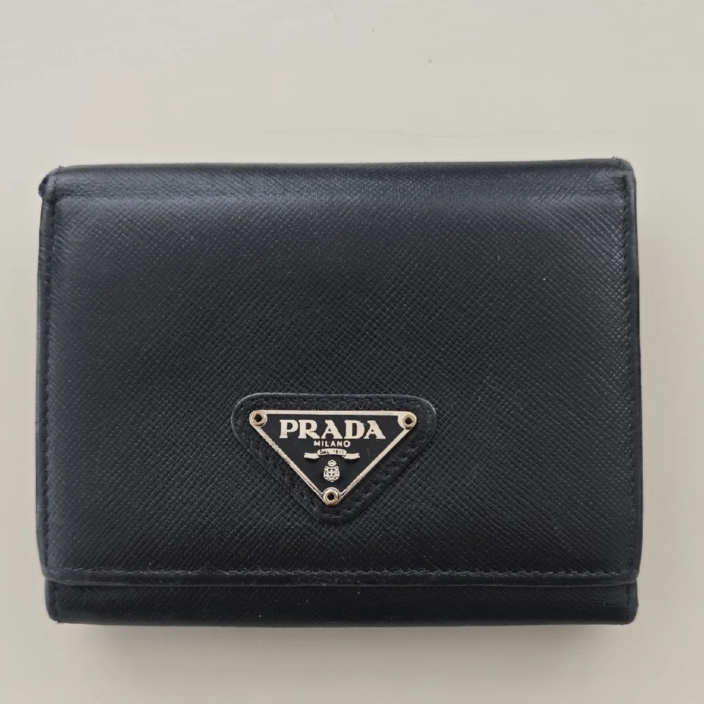 Prada Black Saffiano Leather Trifold Compact Wallet Men